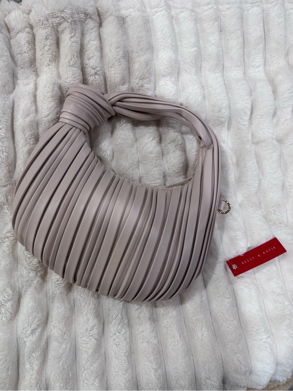 KELLY & KATIE Taupe Pleated Knot-Top Shoulder Bag